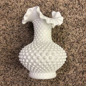 Fenton hobnail milk glass small ruffled vase